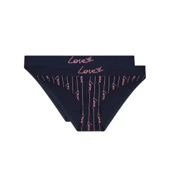 per donna EW000403_AF19049 Set di 2 mutandine blu navy per San Valentino (XS), Homewear, Cotone