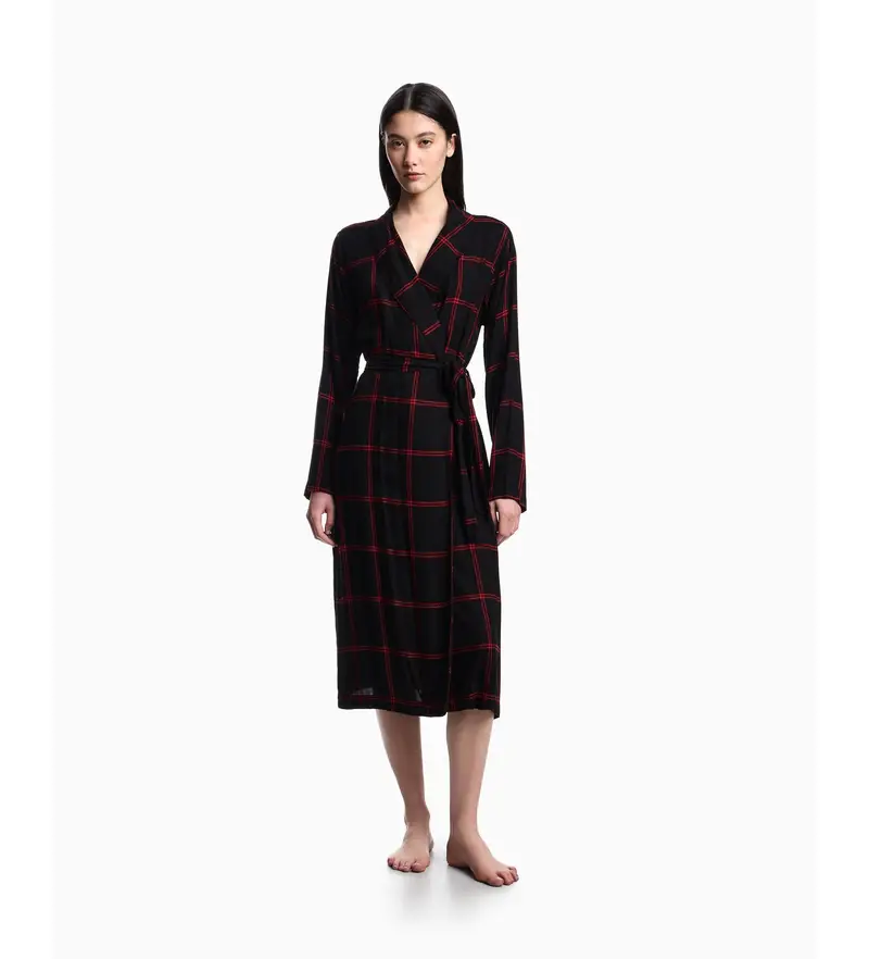 per donna. EW001988_AF15370 Vestaglia da notte nera (L), Nero, Homewear, Viscosa, Manica lunga