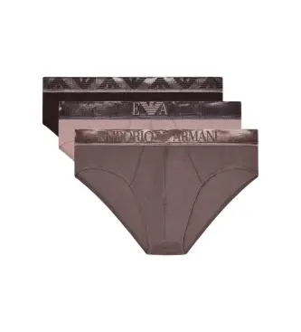 per uomo EM000258_AF18886 Set di 3 slip marroni aderenti (L), Marrone, Homewear, Cotone
