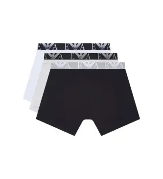 per uomo EM000261_AF20668 Set di 3 boxer neri in elastan (L), Nero, Bianco, Homewear, Grigio, Cotone