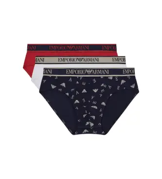 per uomo EM000369_AF20669 Set di 3 slip con logo blu navy (L), Bianco, Rosso, Homewear, Cotone
