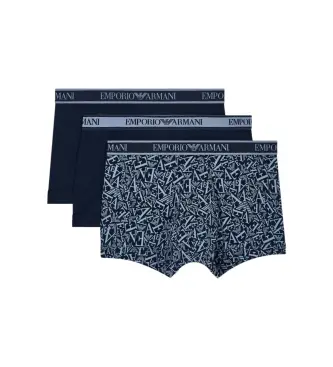 per uomo EM000370_AF10779 Set di 3 boxer Core con logo blu navy (S), Homewear, Cotone