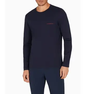 per uomo EM000382_AF10800 Maglietta girocollo a maniche lunghe blu navy (L), Casual, Poliestere, Manica lunga
