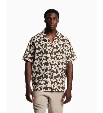 per uomo EM000593_AF20443 Camicia a fiori verdi (S), Casual, Verde, Cotone, Manica corta