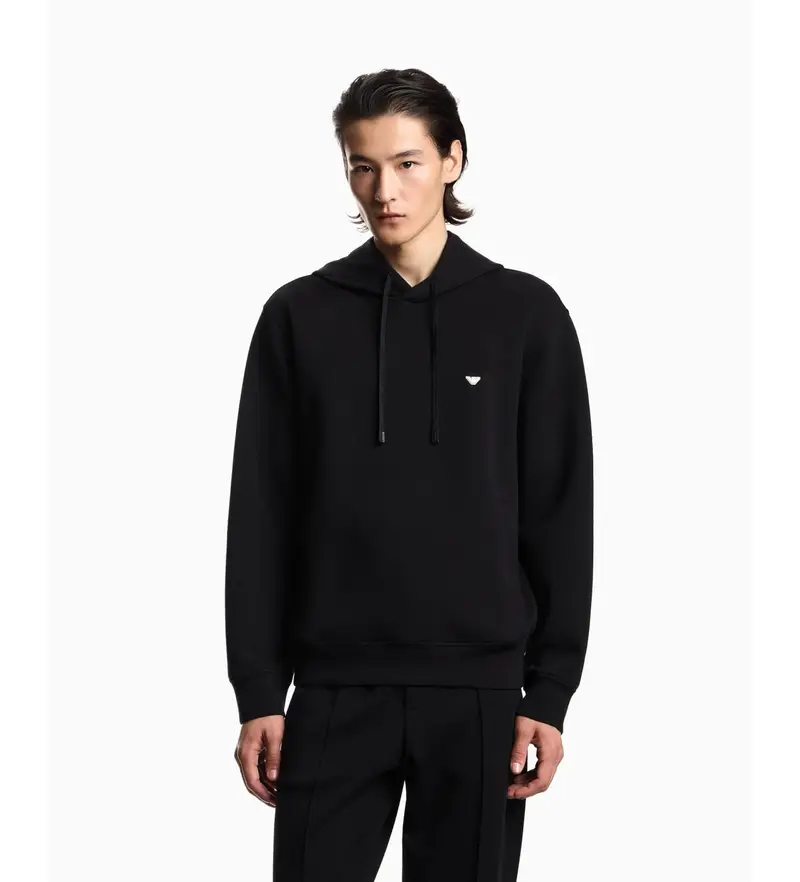 per uomo EM004531_AF10013 Felpa con microricamo aquila nera (L), Nero, Casual, Cotone