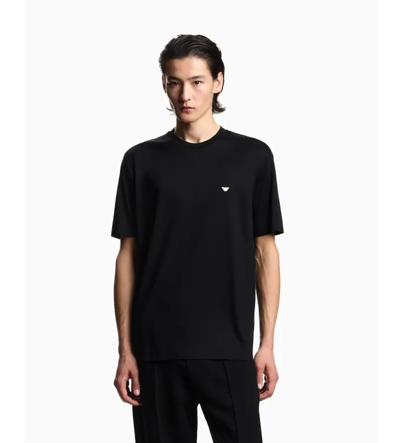 per uomo EM004592_AF13747 Maglietta con aquila nera in rilievo (XL), Nero, Casual, Manica corta, Lyocell