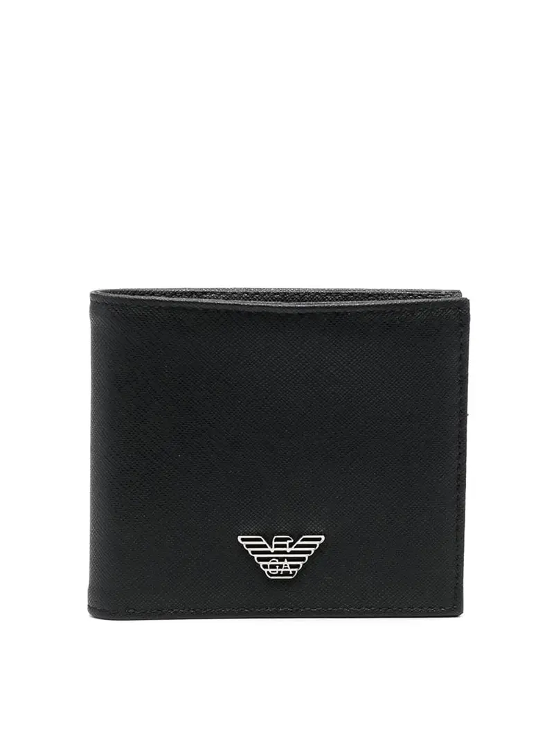 Portafoglio bifold con placca logo Nero