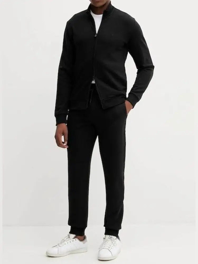 set felpa nera con zip e pantalone tuta nero