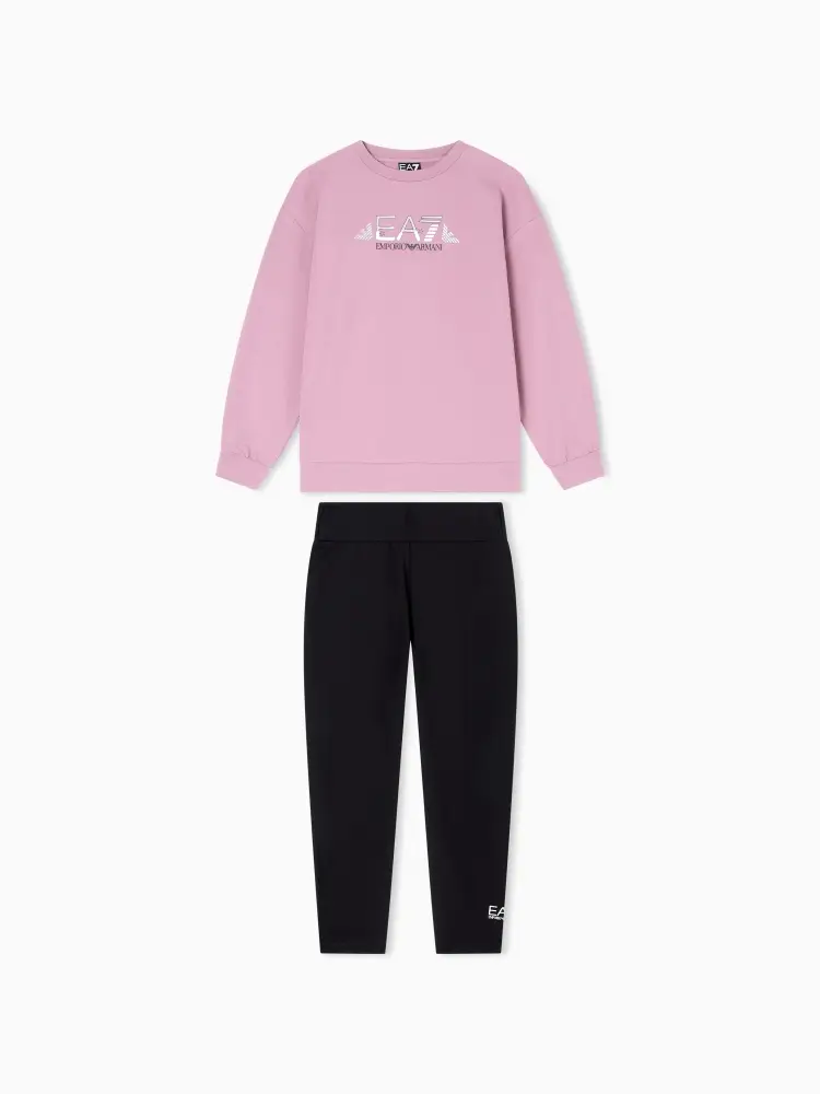 set felpa rosa e tuta nera kids/junior in cotone con logo stampato