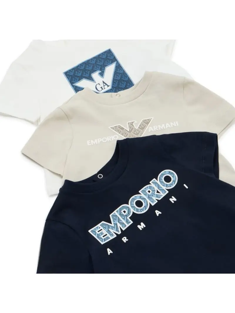 Emporio Armani set multicolor neonato three pack tshirt in cotone logo sul davanti miniatura 3