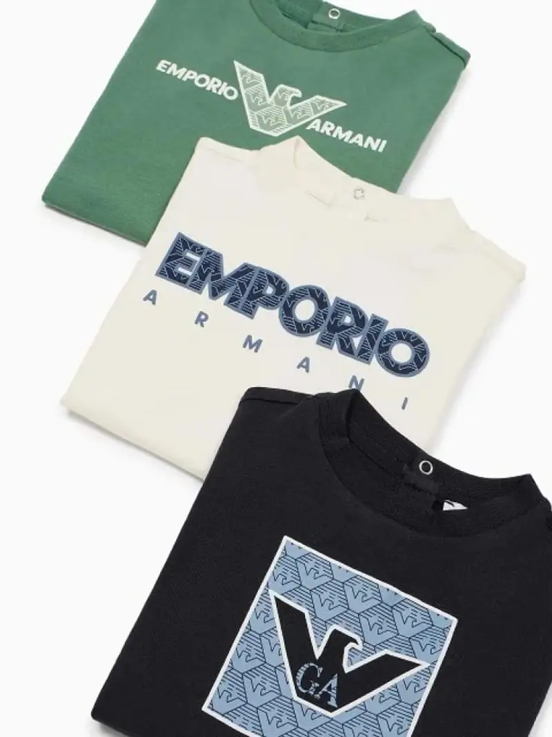 Emporio Armani set multicolor verde neonato three pack tshirt in cotone logo sul davanti miniatura 2