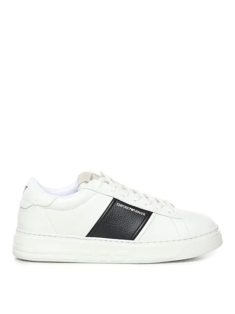 Sneaker In Pelle Con Fascia A Contrasto Bianco