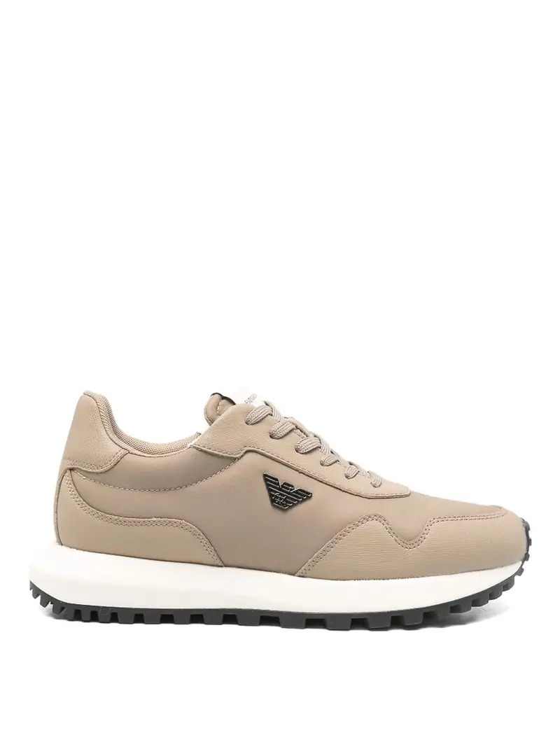 Sneakers in nylon con logo Beige