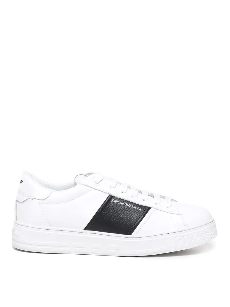 Sneakers In Pelle Con Logo Bianco