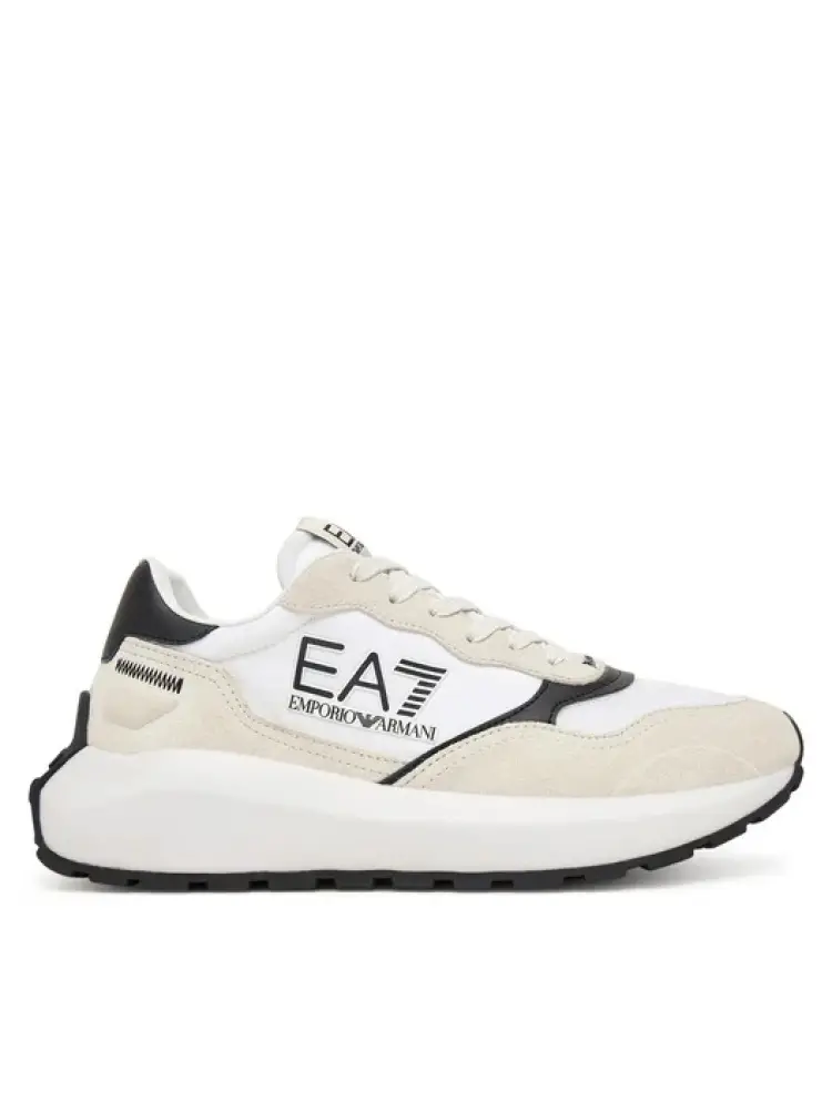 sneakers realizzate in tessuto bianco con logo in contrasto