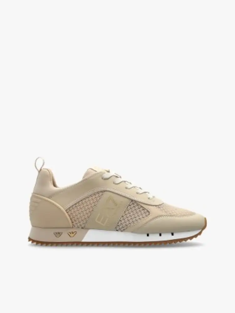sneakers realizzate in tessuto ed ecopelle beige