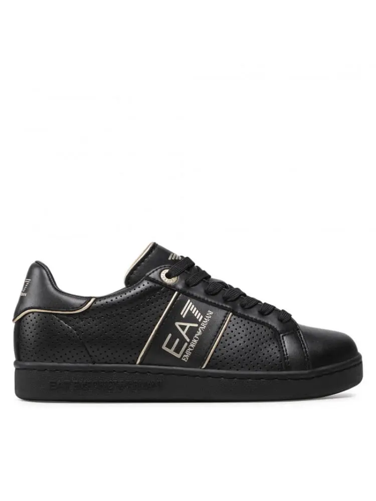 sneakers unisex in pelle traforata nera/oro ea7