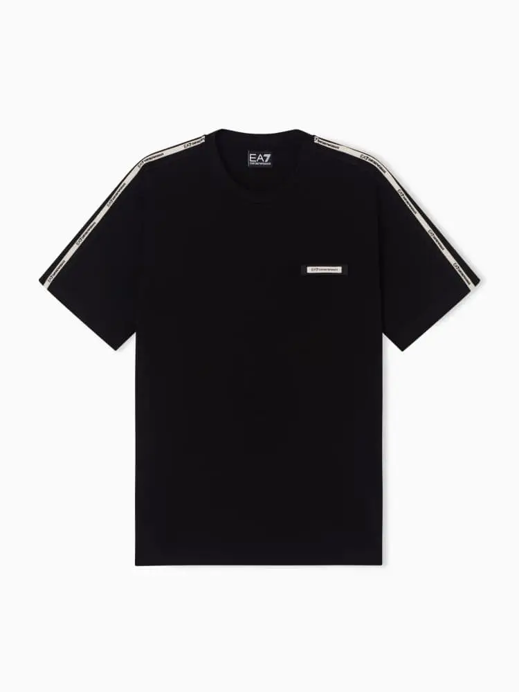 t-shirt girocollo logo series in cotone nero con banda logo