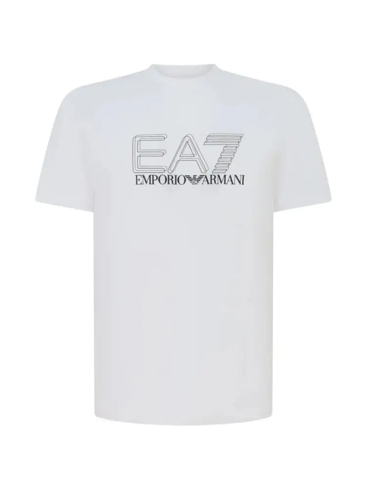 t-shirt in cotone bianco con stampa logo frontale