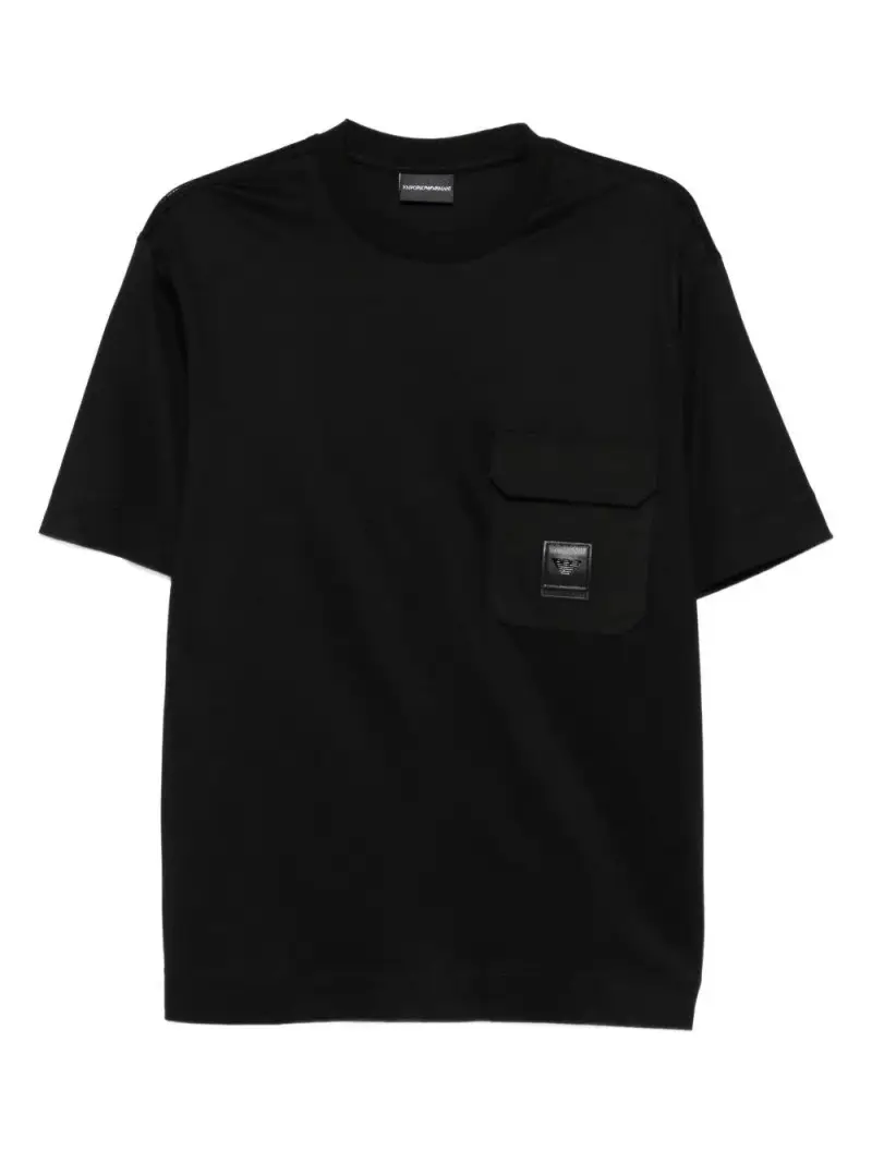 T-shirt nera con taschino e logo ricamato Nero