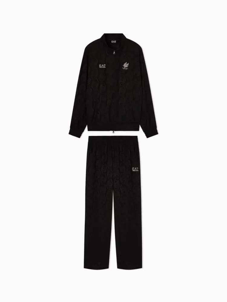 tuta soccer in viscosa jacquard nero logo all over