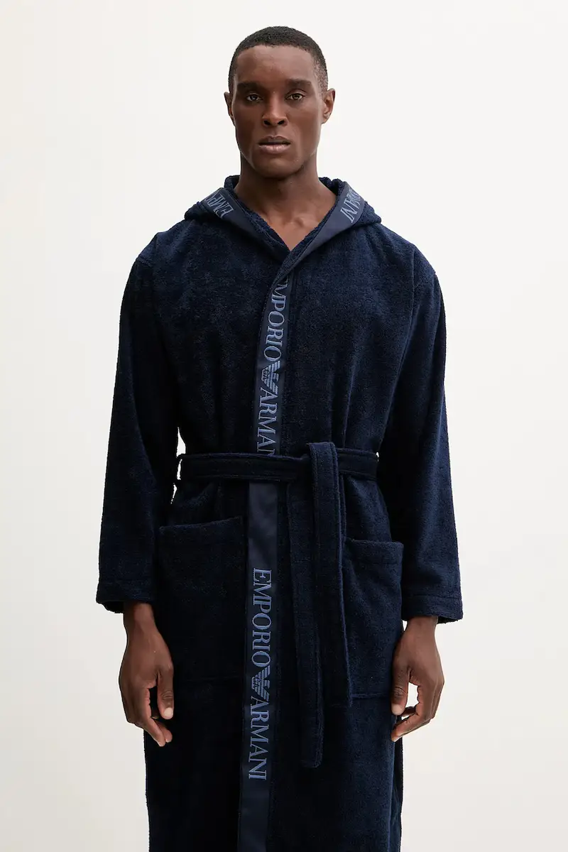 accappatoio in cotone colore blu navy EM002255 AF14986 miniatura 2