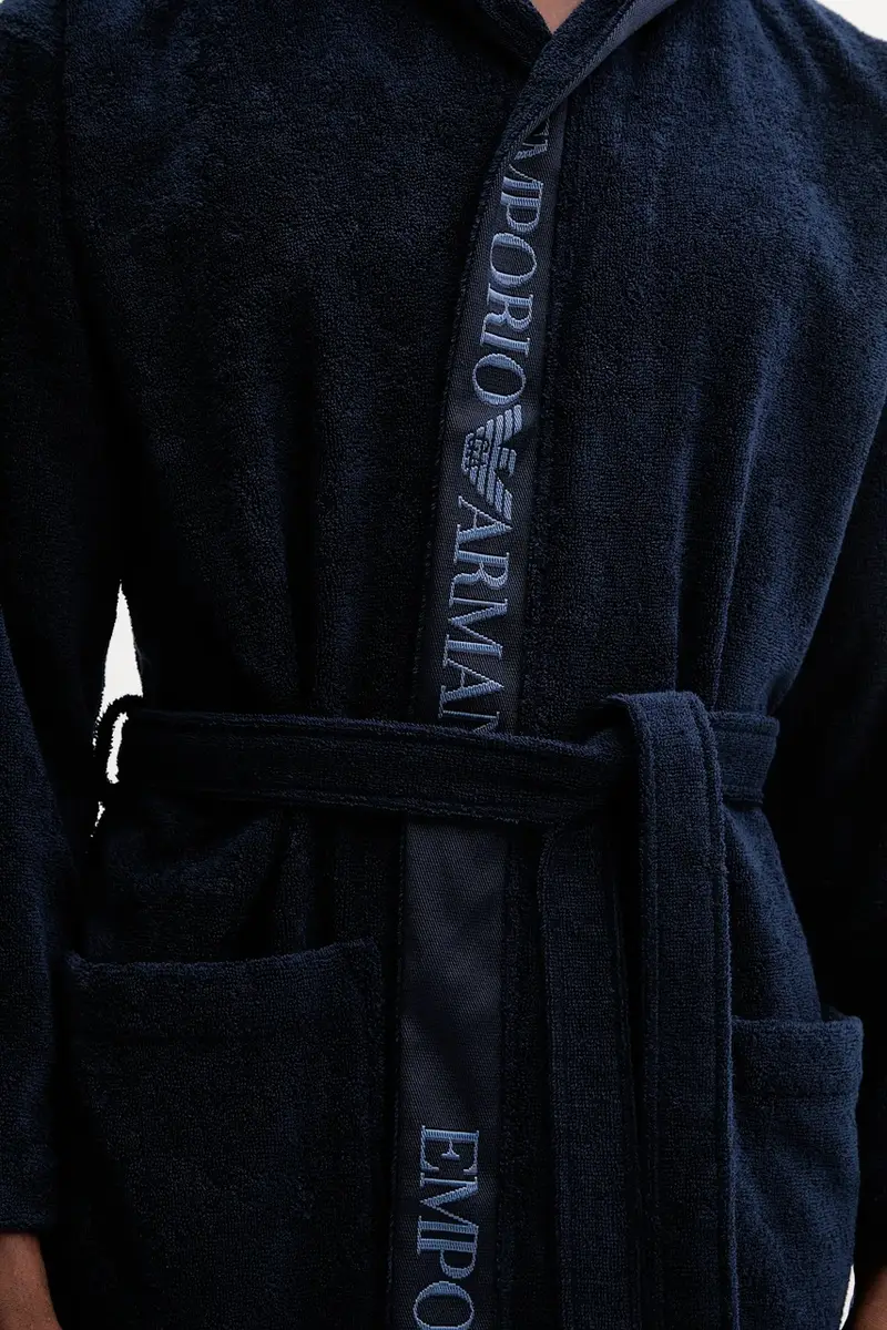 accappatoio in cotone colore blu navy EM002255 AF14986 miniatura 4