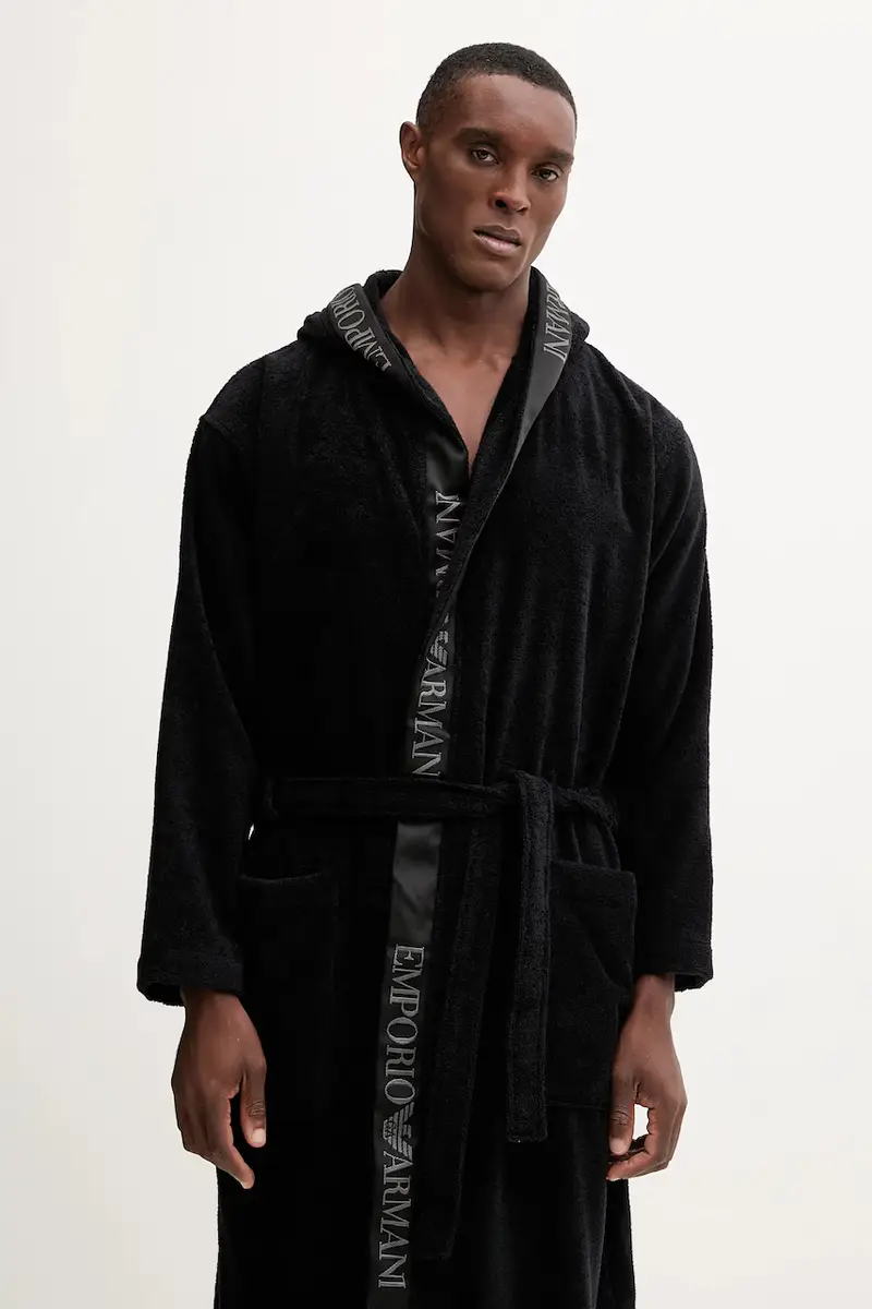 accappatoio in cotone colore nero EM002255 AF14986 miniatura 2