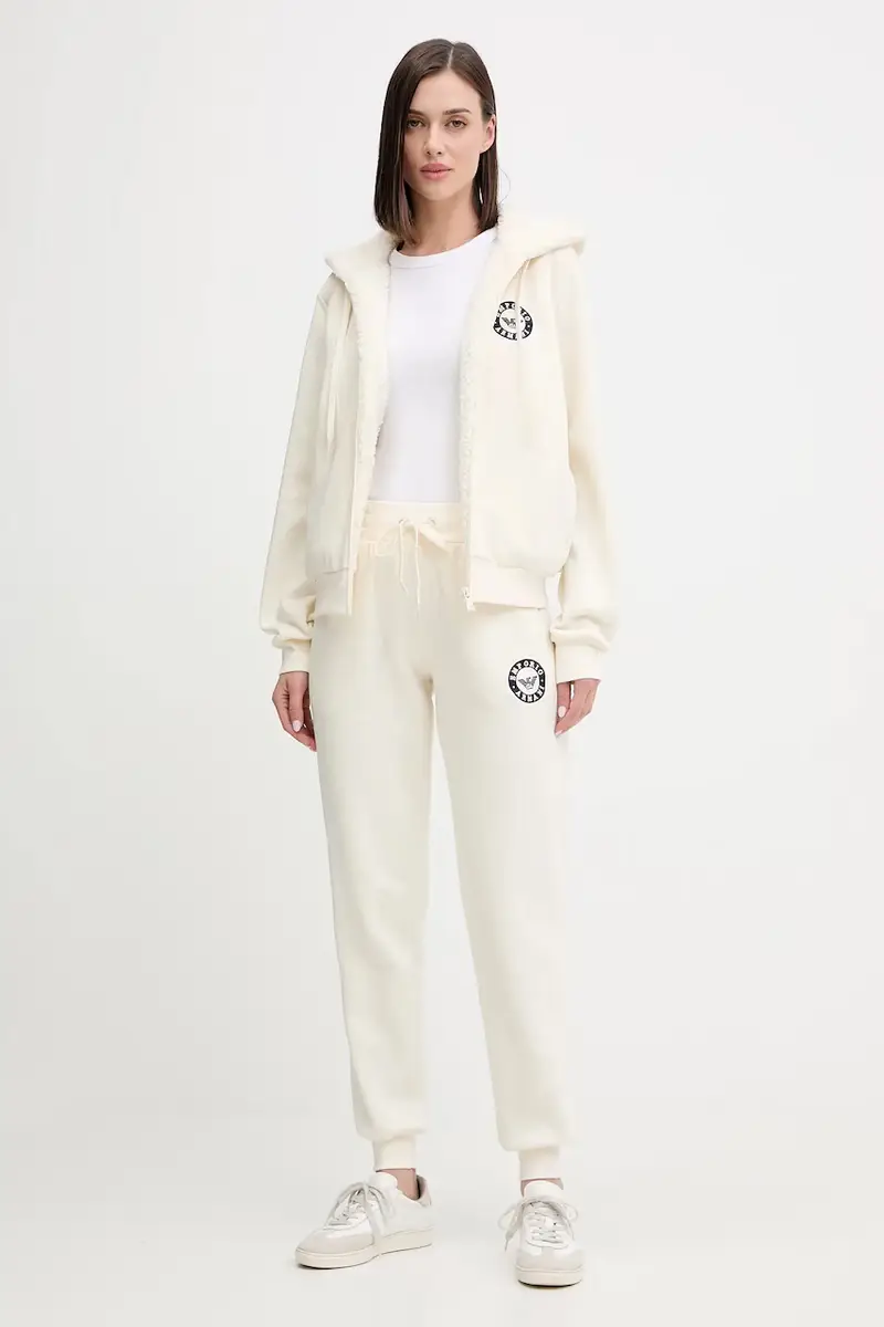 felpa donna colore beige con cappuccio con applicazione EW001935 AF15363 miniatura 2