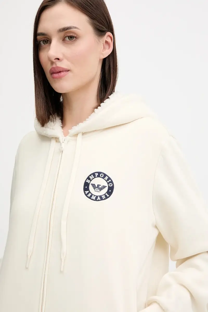 felpa donna colore beige con cappuccio con applicazione EW001935 AF15363 miniatura 4