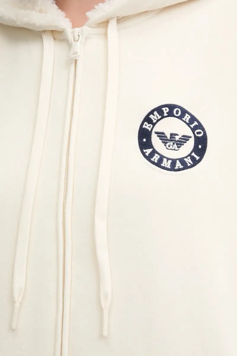 felpa donna colore beige con cappuccio con applicazione EW001935 AF15363 miniatura 5