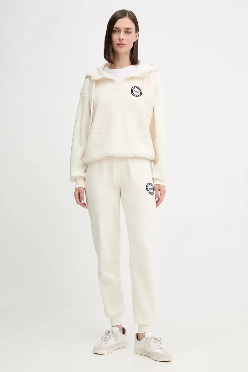 felpa donna colore beige con cappuccio con applicazione EW001937 AF15363 miniatura 2