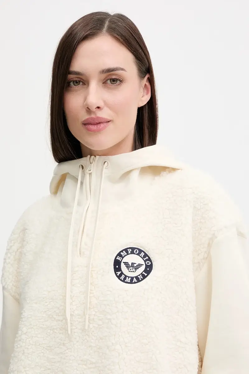 felpa donna colore beige con cappuccio con applicazione EW001937 AF15363 miniatura 4