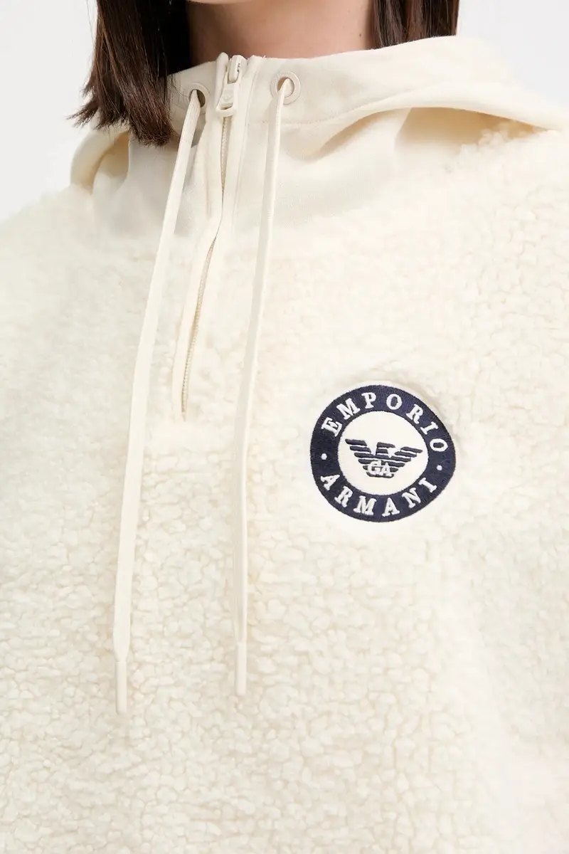 felpa donna colore beige con cappuccio con applicazione EW001937 AF15363 miniatura 5