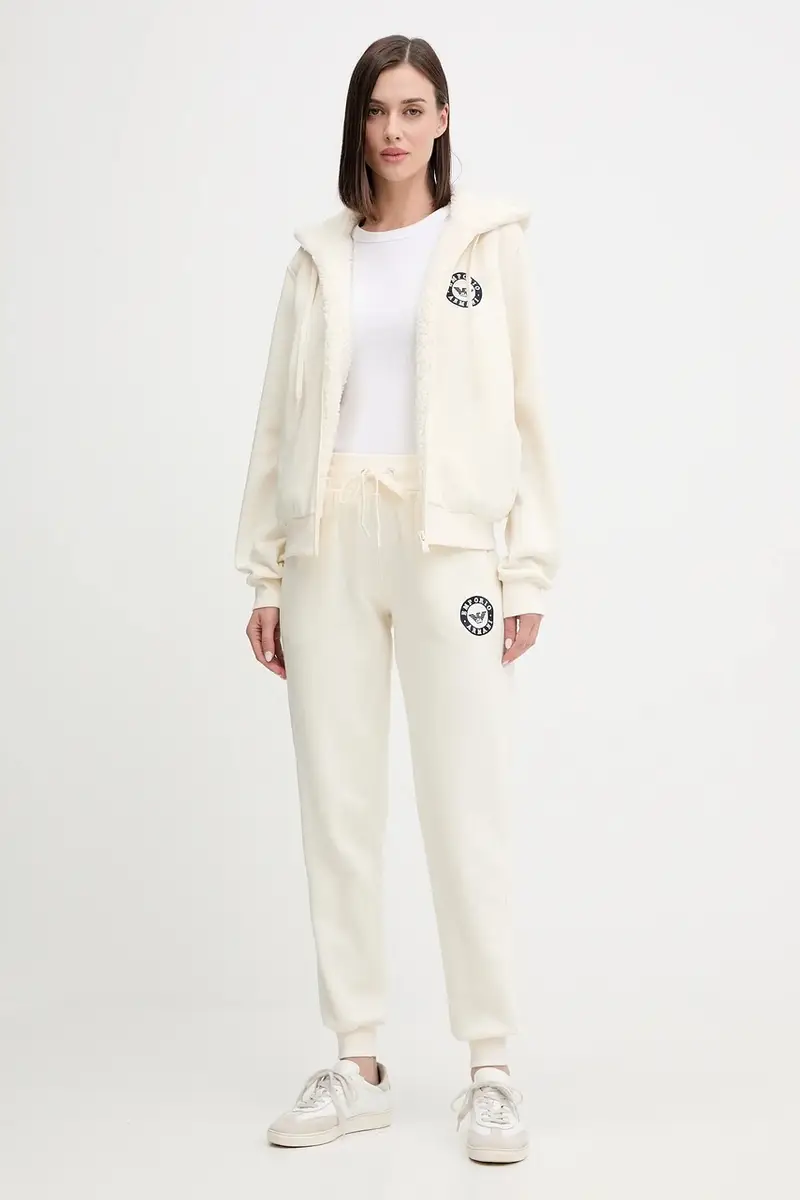 pantaloni tuta donna colore beige con applicazione EW001938 AF15363 miniatura 2