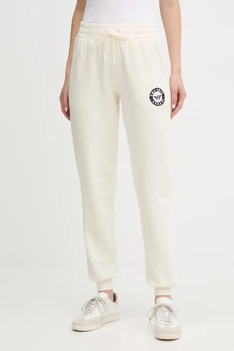 pantaloni tuta donna colore beige con applicazione EW001938 AF15363