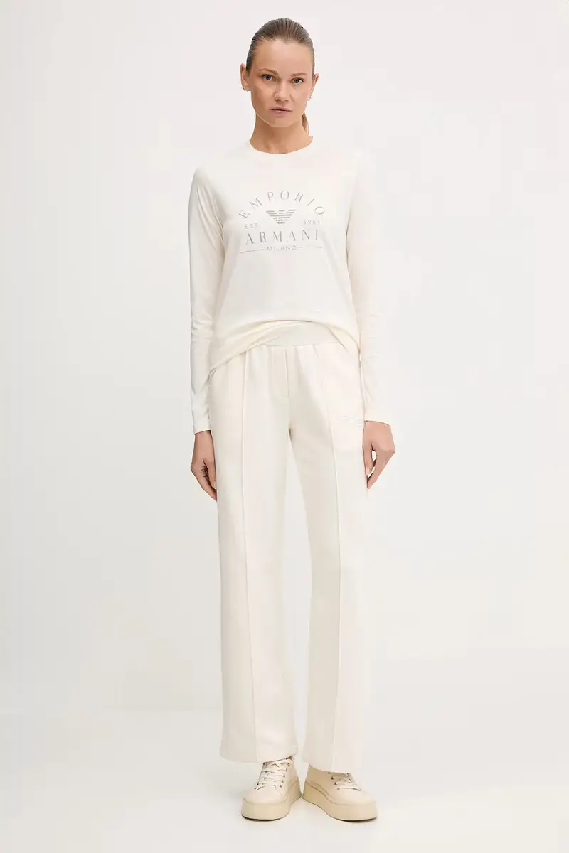 pantaloni tuta donna colore beige con applicazione EW002053 AF15356 miniatura 2