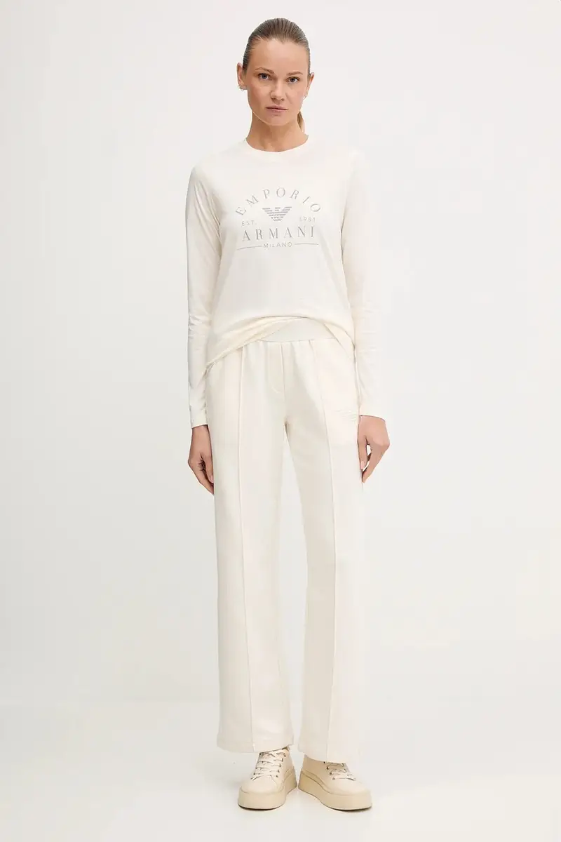 top a maniche lunghe in cotone colore beige EW001899 AF15345 miniatura 2