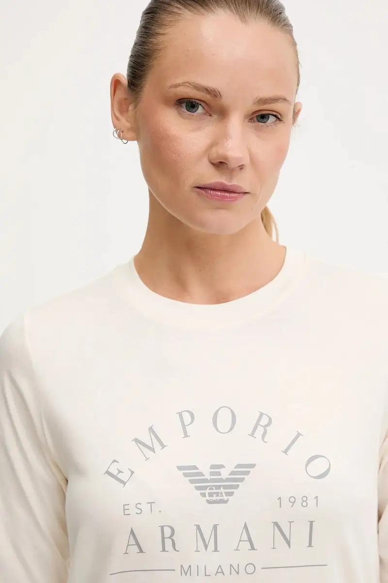 top a maniche lunghe in cotone colore beige EW001899 AF15345 miniatura 4