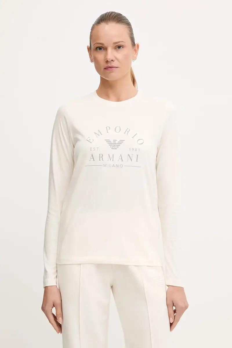 top a maniche lunghe in cotone colore beige EW001899 AF15345