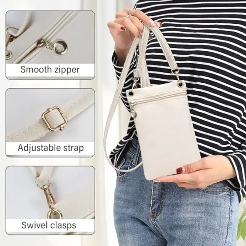 Energather Custodia per cellulare, in morbida pelle PU, a tracolla da donna, per la scuola, per lo shopping, gli appuntamenti, le passeggiate, bianco, s miniatura 3