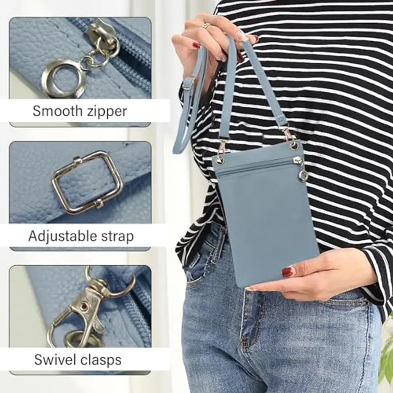 Energather Custodia per cellulare, in morbida pelle PU, a tracolla da donna, per la scuola, per lo shopping, gli appuntamenti, le passeggiate, Blu, s miniatura 3