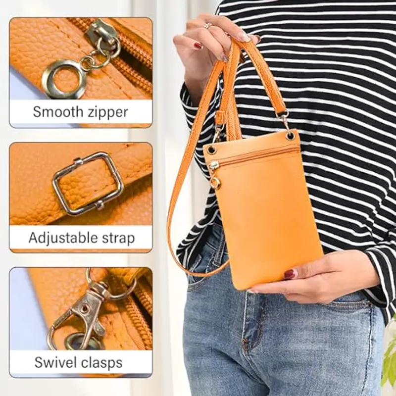 Energather Custodia per cellulare, in morbida pelle PU, a tracolla da donna, per la scuola, per lo shopping, gli appuntamenti, le passeggiate, giallo., s miniatura 3