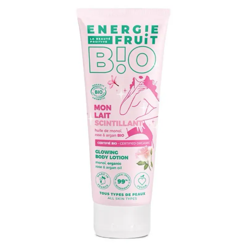 Energia Frutta Latte corpo Certificato Bio Scintillante Olio di Monoi, Rosa e Argan Bio 200ml