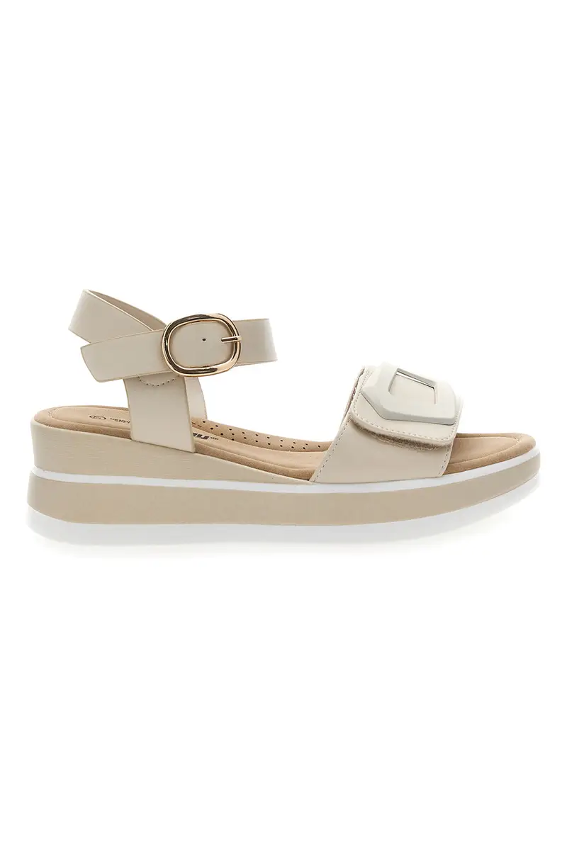 Sandali flat beige con maxi fibbia decorativa Energy E475 [PANNA]