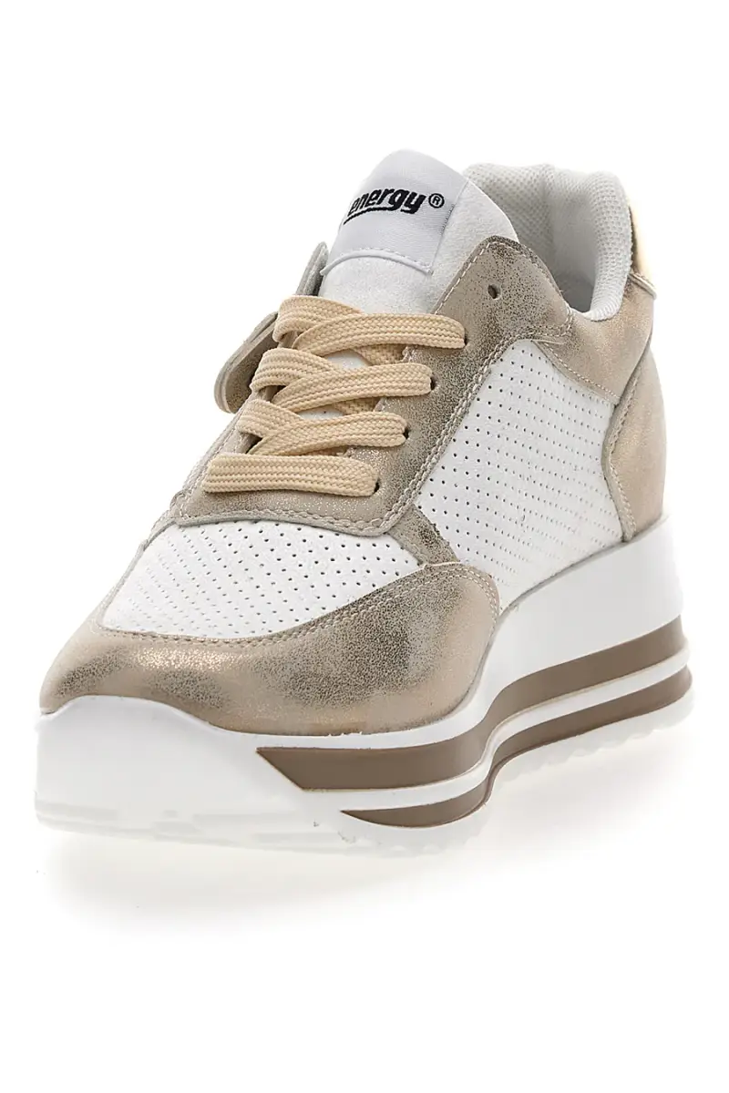 Sneakers Bianche e Oro Con Platform Energy [BEIGE] miniatura 3