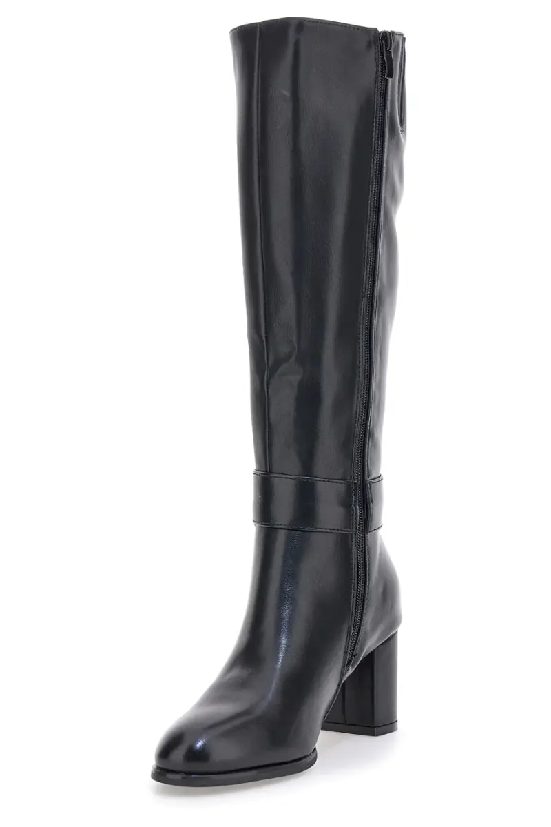 Stivali neri al ginocchio con tacco largo e fibbia Energy I1005 [NERO] miniatura 3