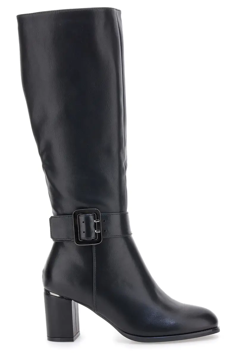 Stivali neri al ginocchio con tacco largo e fibbia Energy I1005 [NERO]