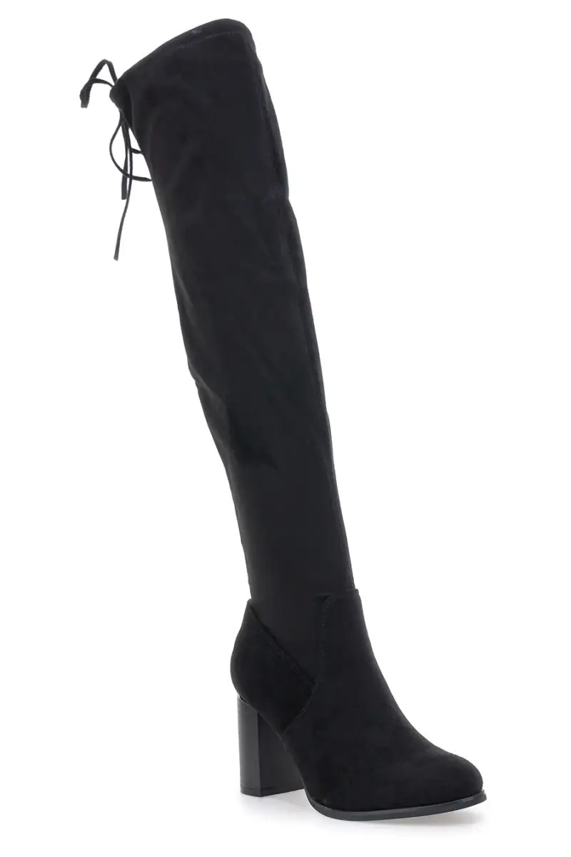 Stivali sopra il ginocchio neri con tacco largo e laccetto posteriore Energy I37224 [NERO] miniatura 2