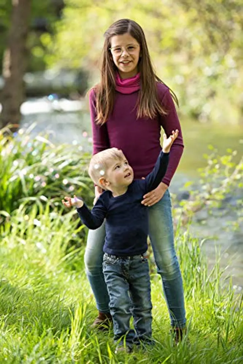 Engel Natur Sciarpa tubolare, per bambini, a costine sottili, in 70% lana (kbT), 30% seta, di colore turchese miniatura 3